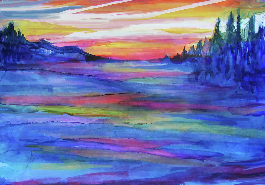 Twilight lake Painting by Jean Batzell Fitzgerald