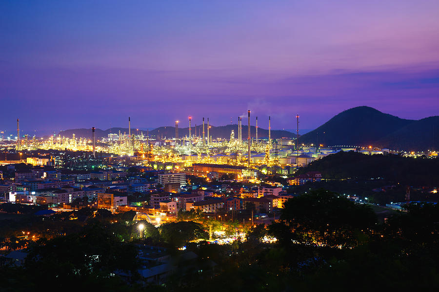 Twilight of oil refinery plant.,city scape,landscapes Photograph by Krisanapong Detraphiphat