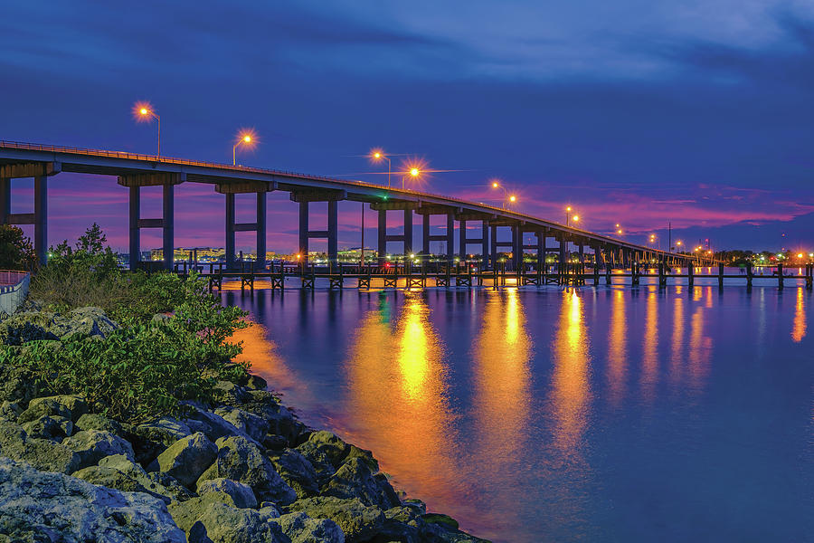 Twilight over Fort Pierce South Bridge A Serene View of the Waterway Photograph by Kim Seng
