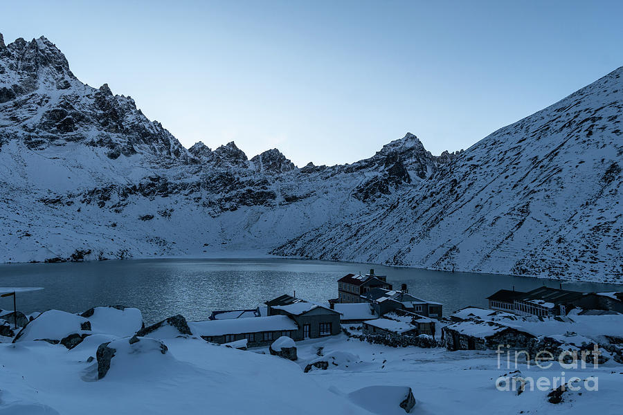 Twilight over the famous Gokyo lake and village in the Himalaya  Photograph by Didier Marti