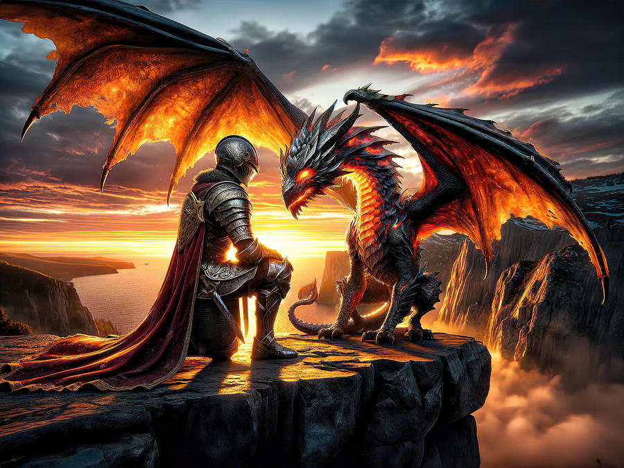 Twilight Pact on Dragons Bluff Digital Art by Bill and Linda Tiepelman