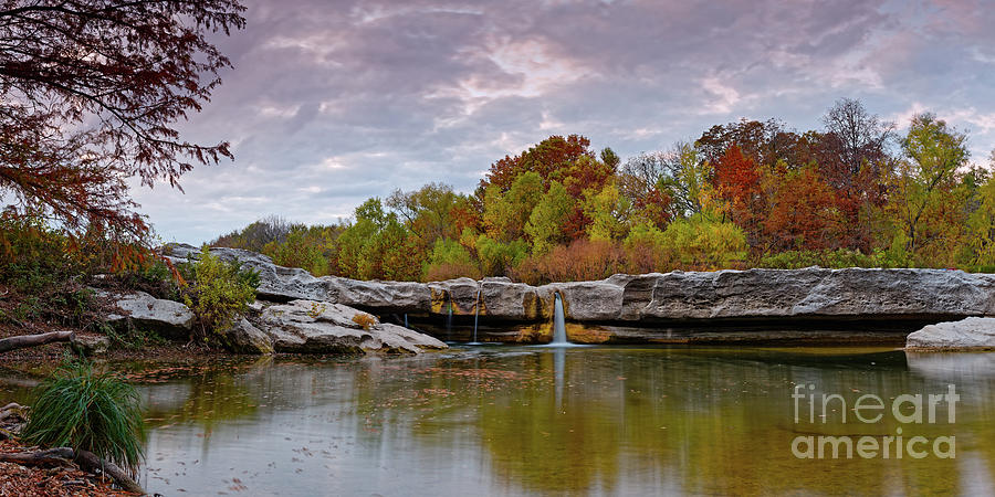 Twilight Panorama of El Camino Real Lower Falls McKinney Falls State Park - Austin Texas Photograph by Silvio Ligutti
