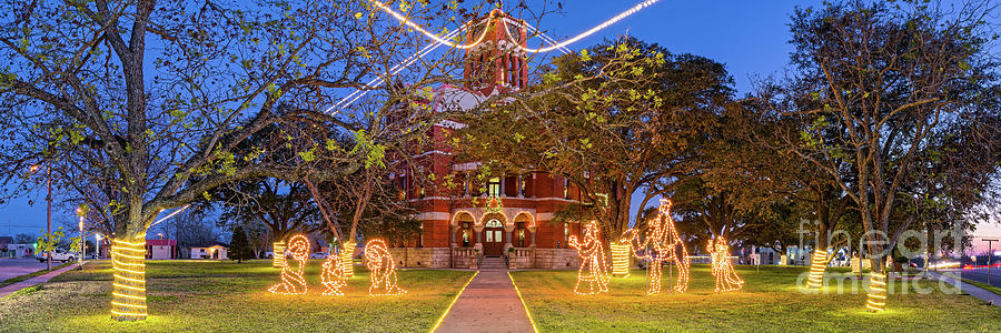 Twilight Panorama of Magical Christmas Lights at Lee County Courthouse in Giddings Texas Photograph by Silvio Ligutti