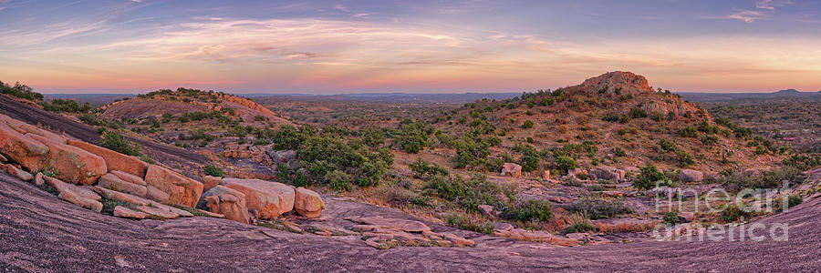 Twilight Panorama of Turkey Peak and Freshman Mountain From Enchanted Rock - Fredericksburg Texas  Photograph by Silvio Ligutti