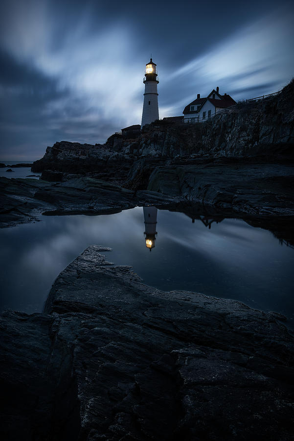 Twilight Portland Head Light Photograph by Jeff Pixels