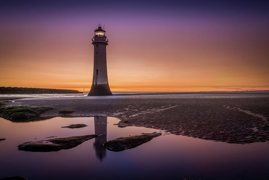 Sunset Photograph - Twilight Reflection, New Brighton Lighthouse by Peter OReilly