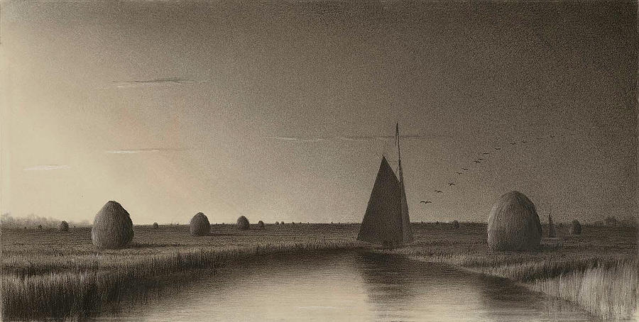 Twilight, Salt Marshes Drawing by Martin Johnson Heade
