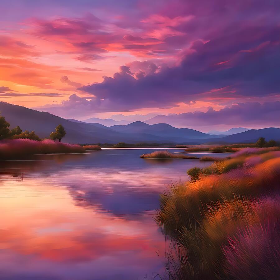 Twilight Serenity Mystic Mountain Reflection Digital Art by Lisa Pearlman