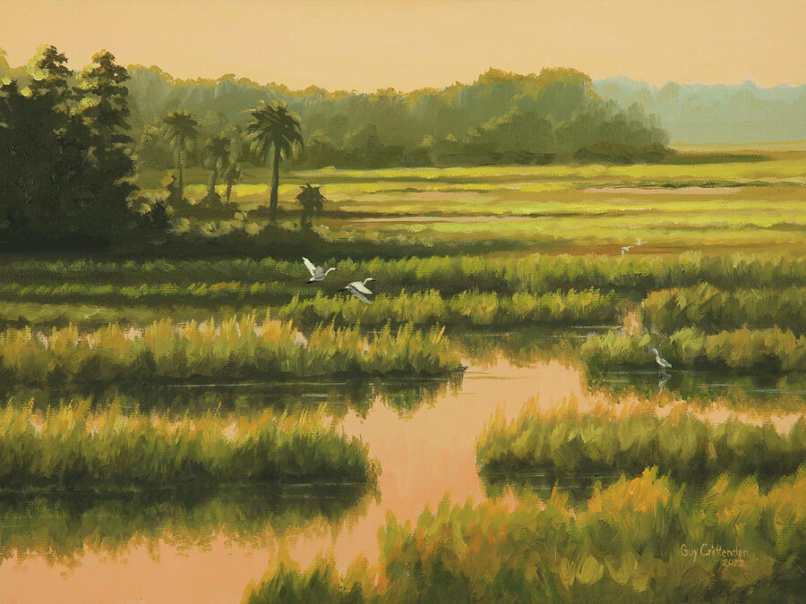 Twilight Summer Marsh Painting by Guy Crittenden