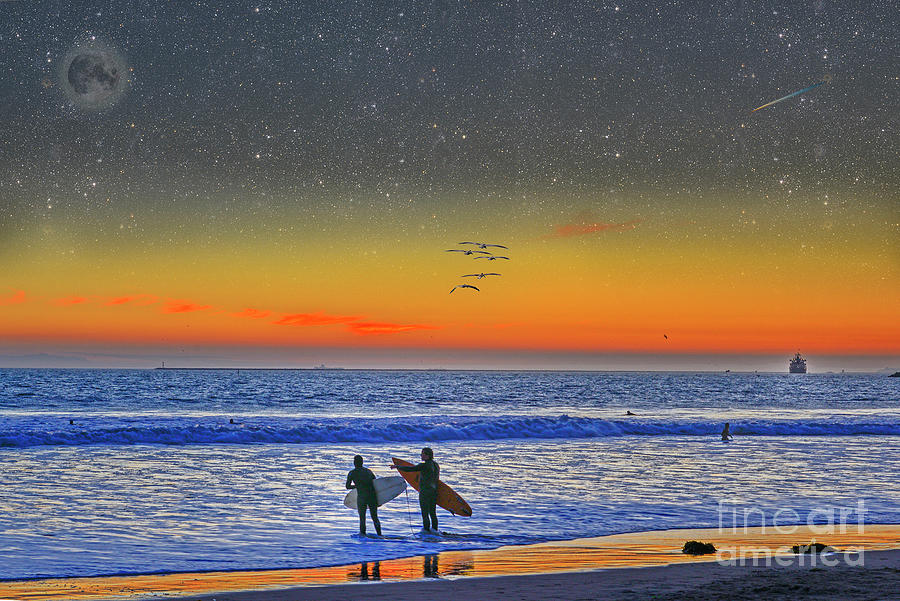 Twilight Surfers  Photograph by David Zanzinger