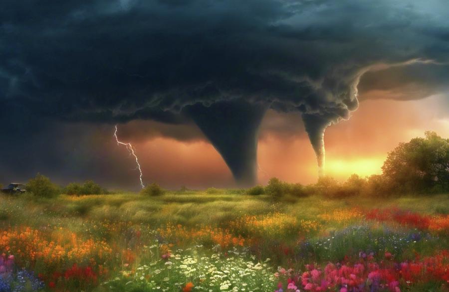 Twilight Tornadoes  Digital Art by Ally White