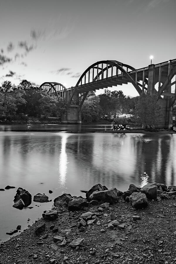 Black And White Photograph - Twilight Tranquility at Cotter Bridge - Black And White Edition by Gregory Ballos