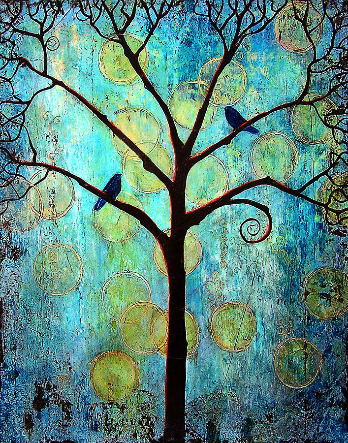Black Birds Painting - Twilight Tree of Life by Blenda Studio