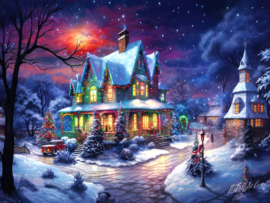 Twilight Winter - Christmas Village Digital Art by Sykart Designs ...