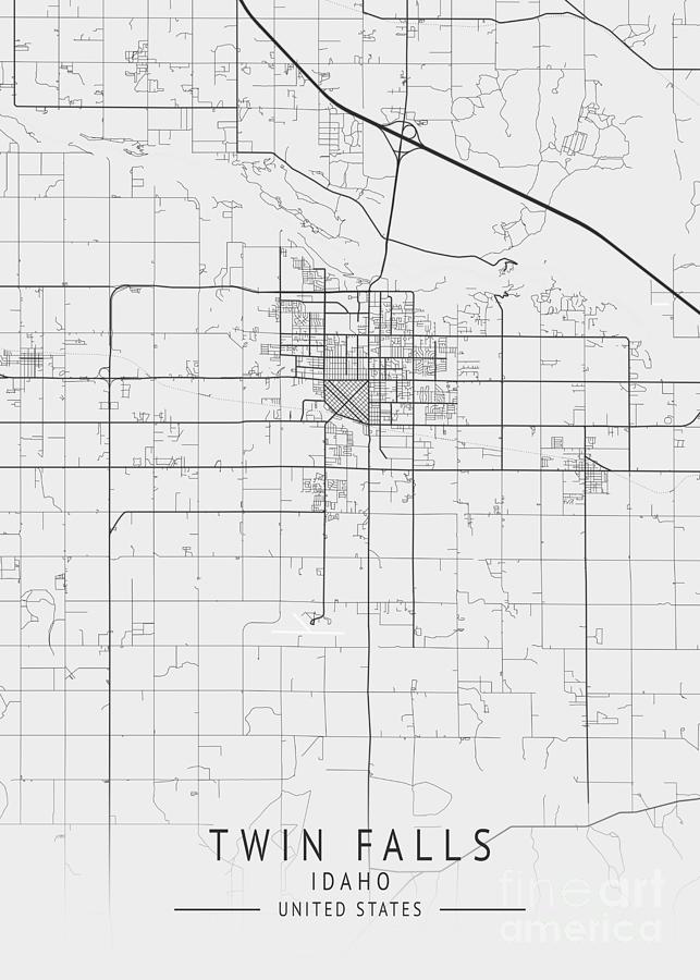 Twin Falls - Idaho US Gray City Map Digital Art by Tien Stencil - Fine ...