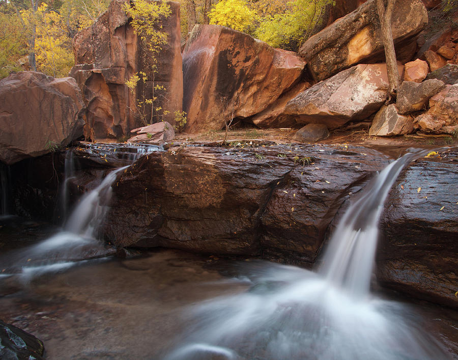 Zion National Park Photograph - Twin falls in canyon country by Melani Wright