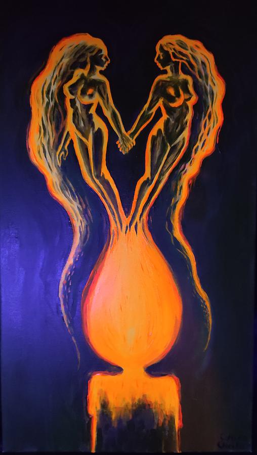 Twin flames, fluorescent painting Painting by Chirila Corina