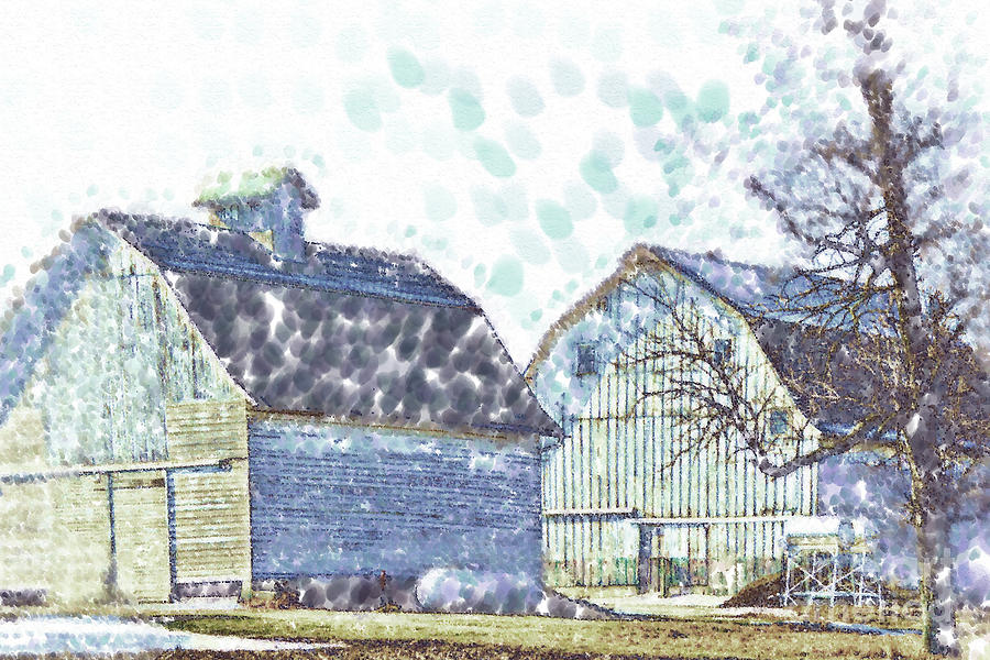 Twin Iowa Barns Digital Art by Kirt Tisdale