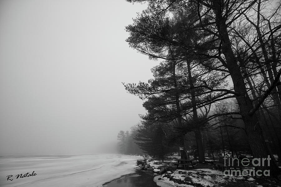 Black And White Photograph - Twin Lakes Dense Fog Poconos Pennsylvania BW by Renata Natale