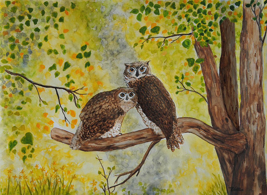 Twin Owls Painting by Vallee Johnson