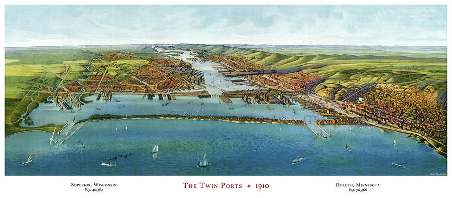 Twin Ports 1910, Color Drawing by Henry Wellge