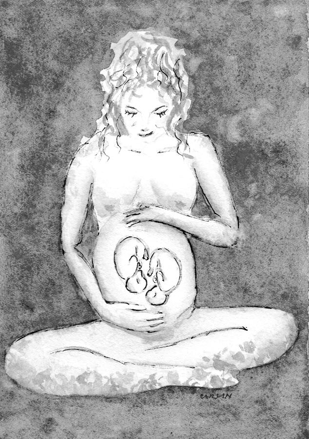 Twin Pregnancy Black and White Painting by Carlin Blahnik CarlinArtWatercolor