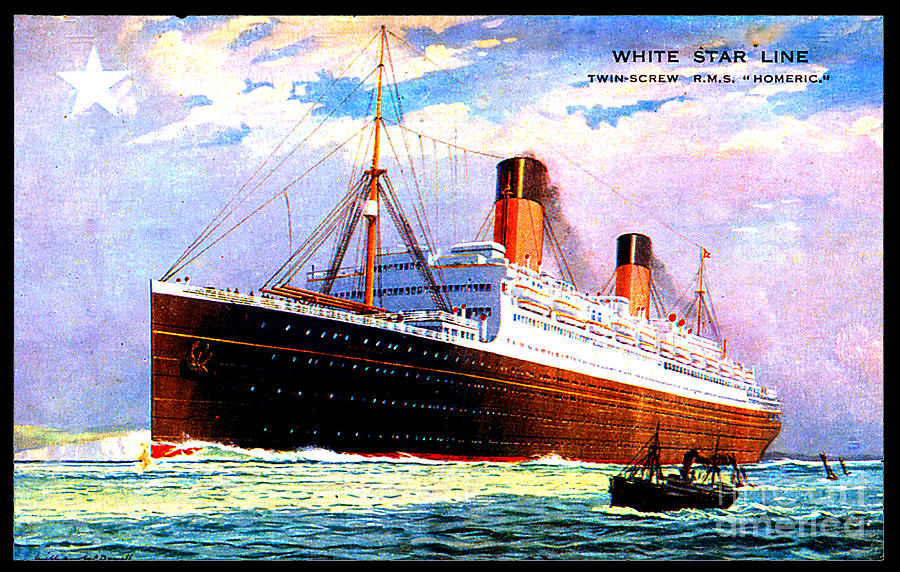 Twin Screw Rms Homeric  White Star Line Travel Postcard Painting