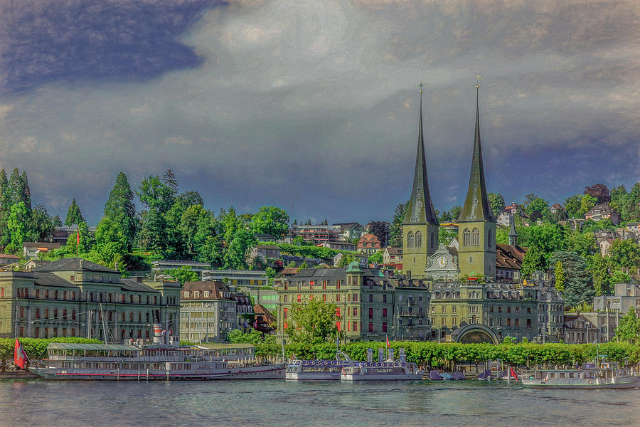 Twin Spires of Lucerne, Painterly Photograph by Marcy Wielfaert