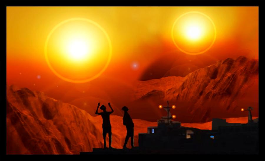 Mountain Digital Art - Twin Suns - Far away  by Hartmut Jager