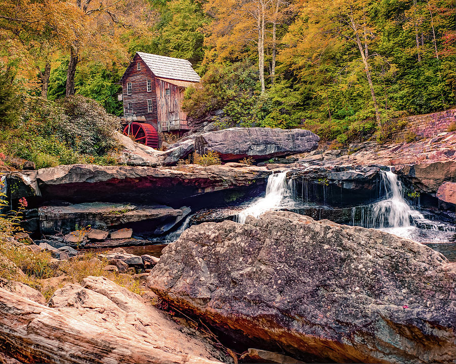 West Virginia Photograph - Twin Waterfalls and Glade Creek Mill - West Virginia by Gregory Ballos