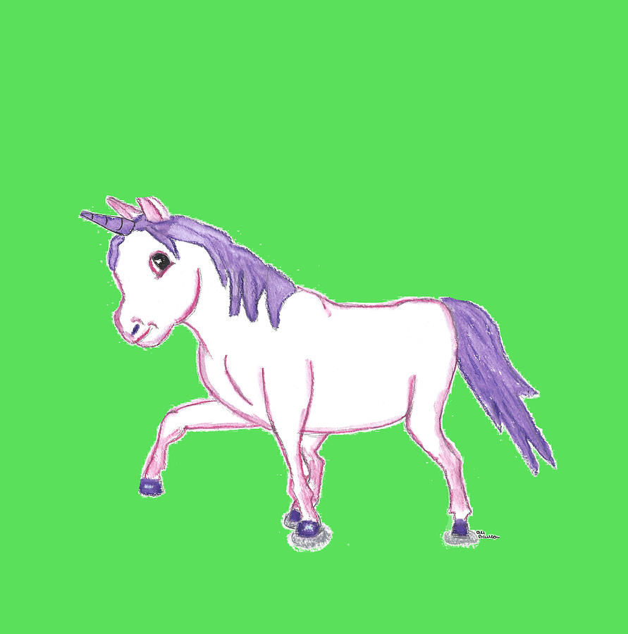 Twinkle Toes the Purple and Pink Unicorn Drawing by Ali Baucom