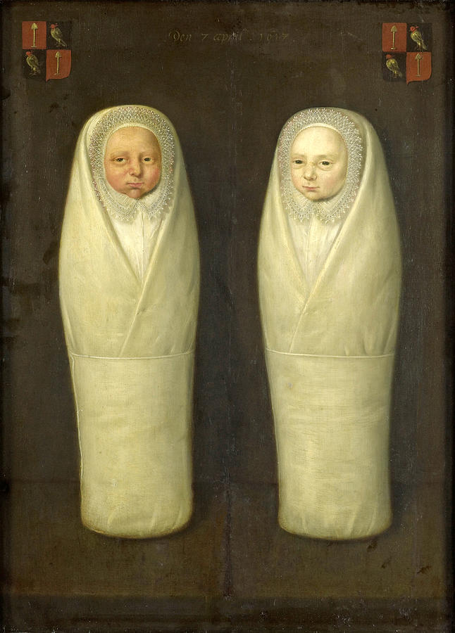 Twins in swaddling clothes, the children of Jacob de Graeff and Aeltge Boelens, who died in infancy Painting by Anonymous