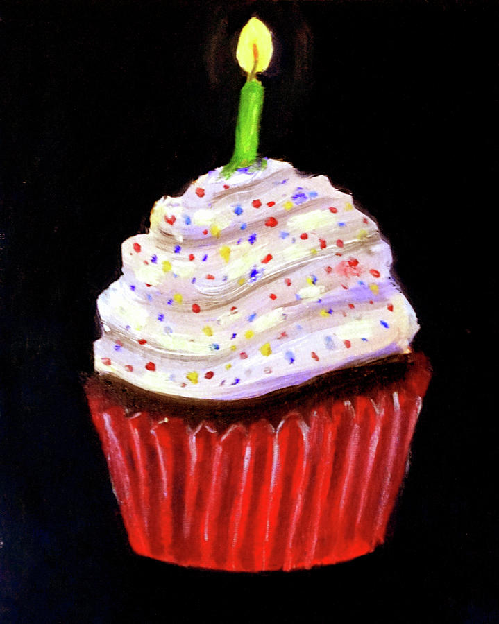 Twisted Birthday Cupcake Painting by Katy Hawk