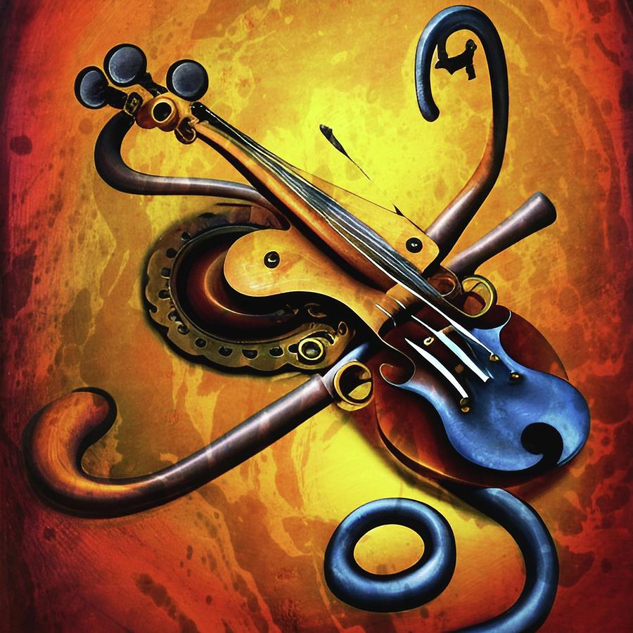 Twisted Electric Violin Digital Art by Ally White