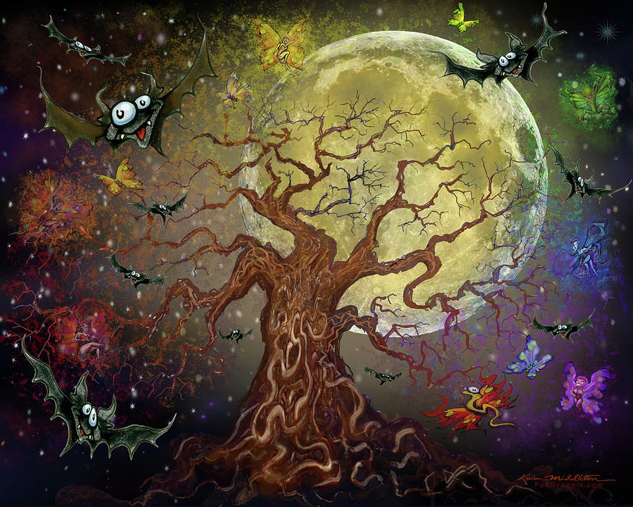 Twisted Tree w Bats n Pixies Digital Art by Kevin Middleton