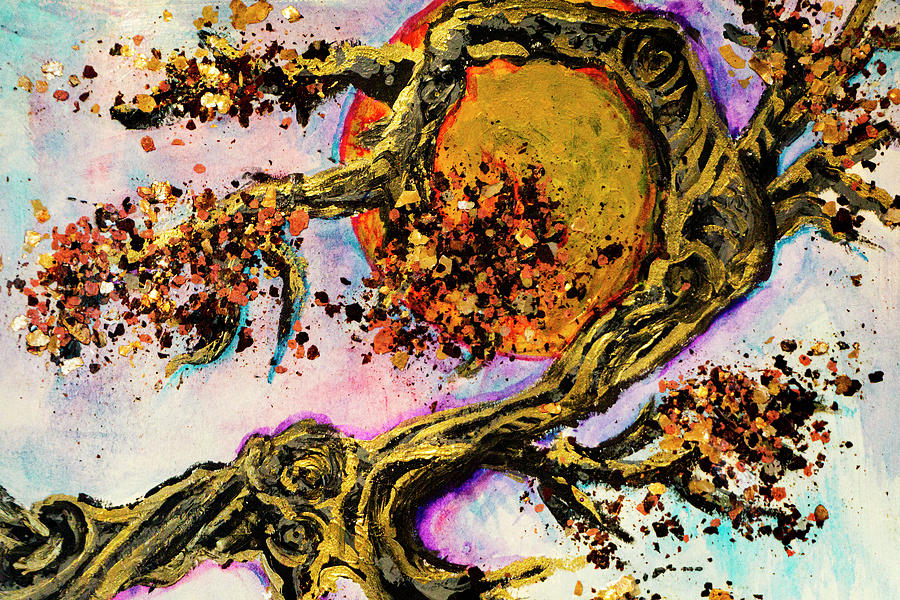 Abstract Mixed Media - Twisting Tree to the Sunrise by Joanne Herrmann