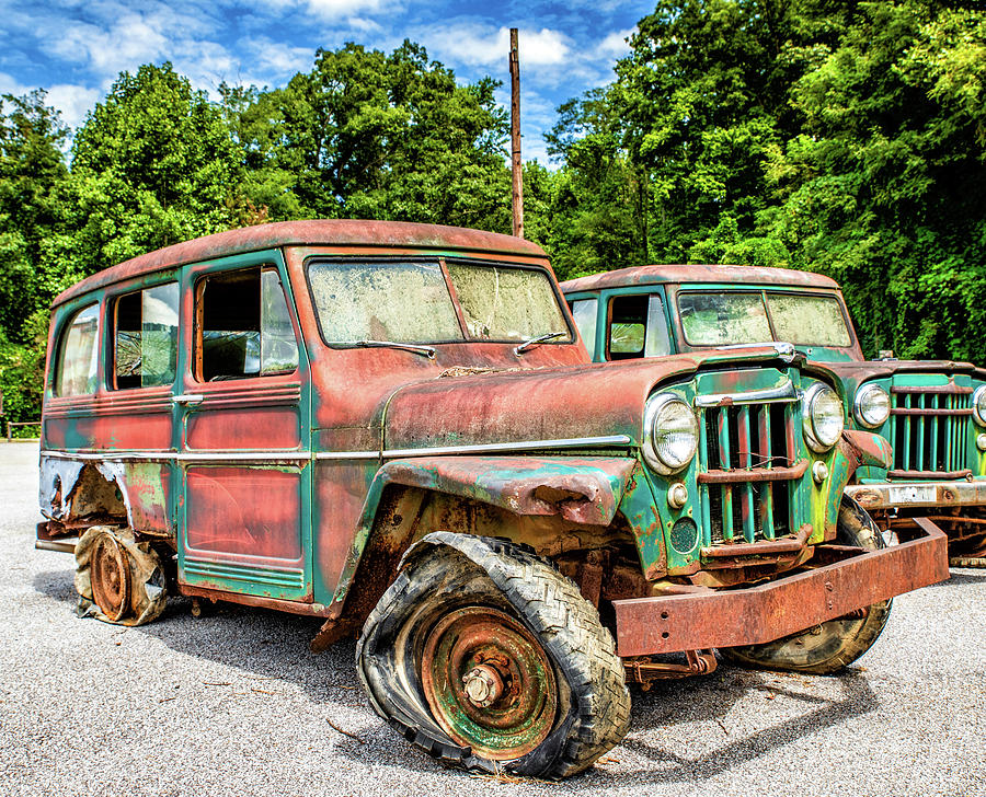 Two 1950s 60s Willy Wagons Jeep in Clayton GA Photograph by Peter Ciro