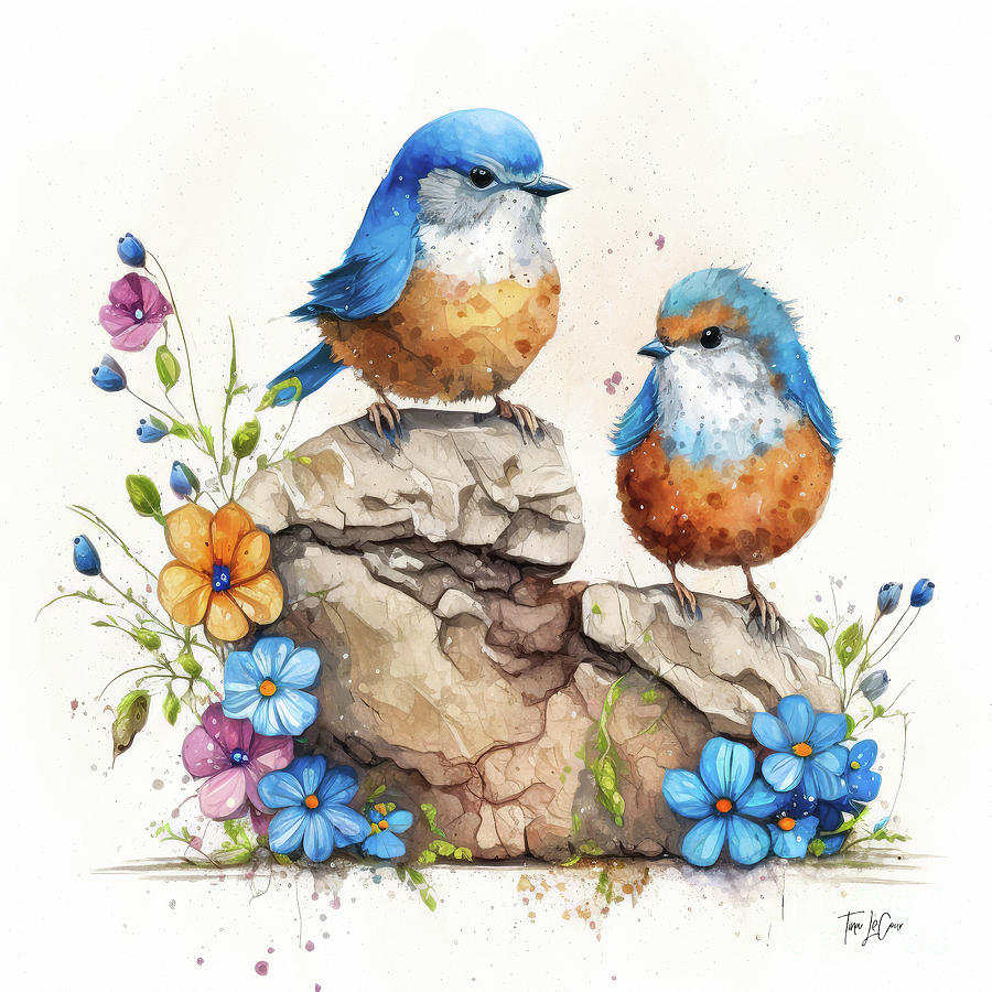 Two Adorable Bluebirds Painting by Tina LeCour