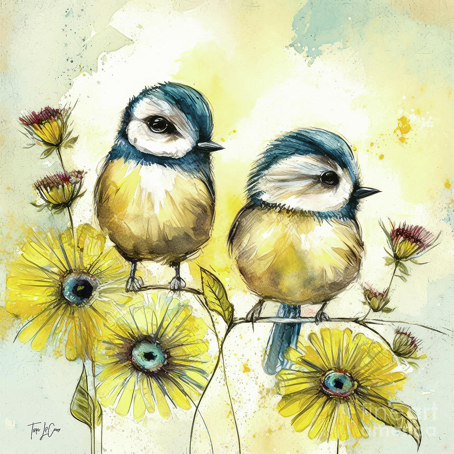 Two Adorable Chickadees Painting by Tina LeCour