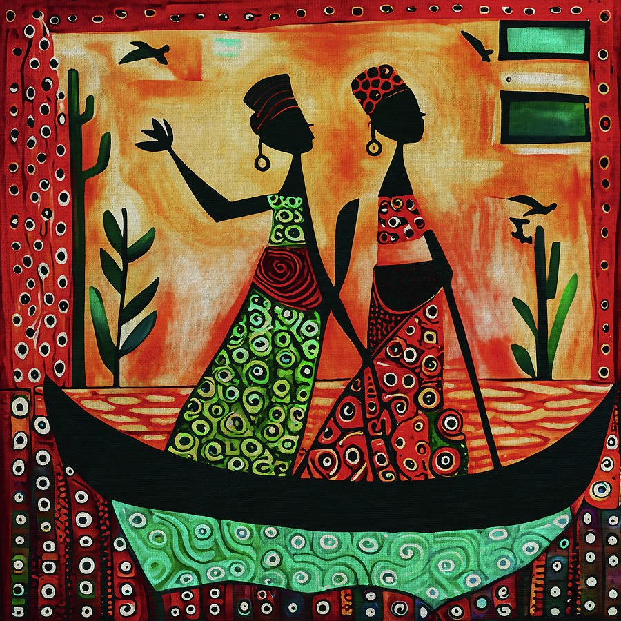 Two African women in a small boat Painting by Jan Keteleer