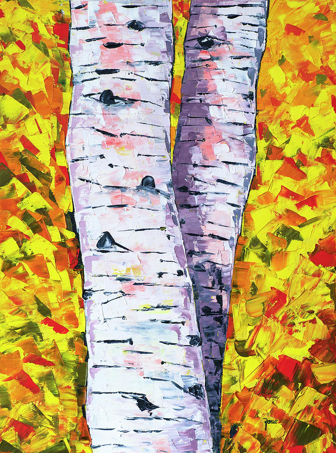 Two Aspens in Autumn Painting by Mark Ross