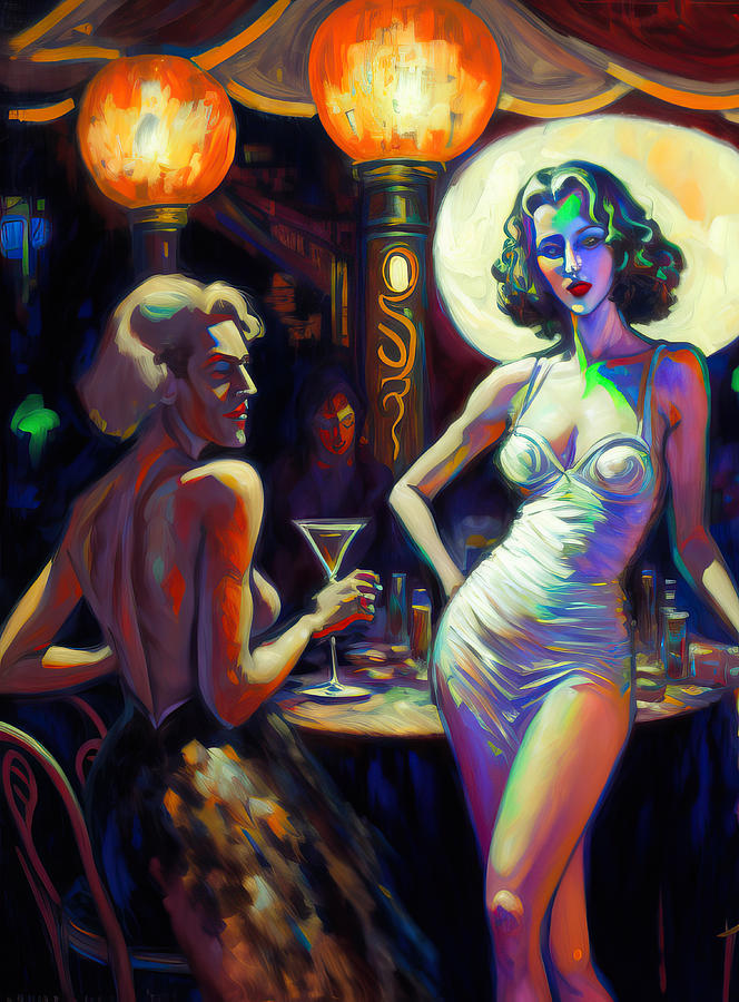 Lamp Painting - Two Barmaids by My Head Cinema