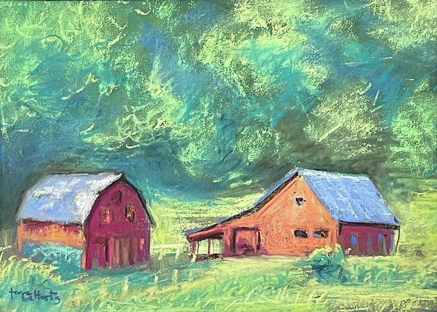 Two Barns Pastel by Terre Lefferts