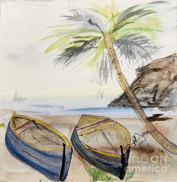 Two Beached Boats Painting by Patti Powers