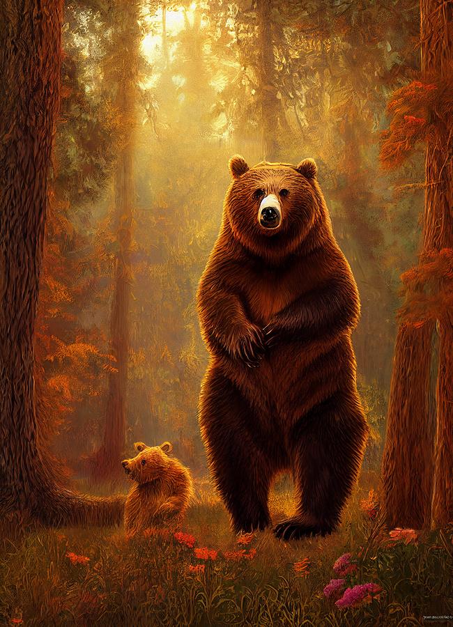 Two Bears in Wood Child Illustration Painting by Vincent Monozlay