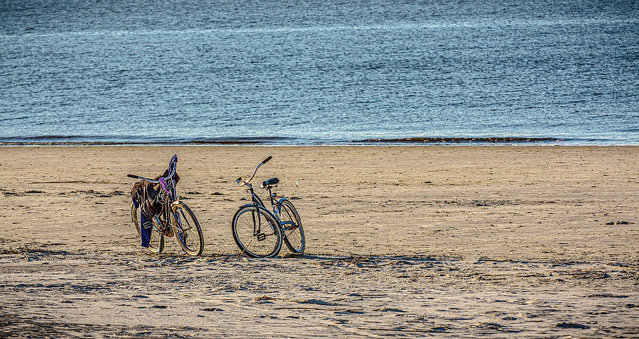 Two Bikes and Ball on Beach Photograph by Darryl Brooks