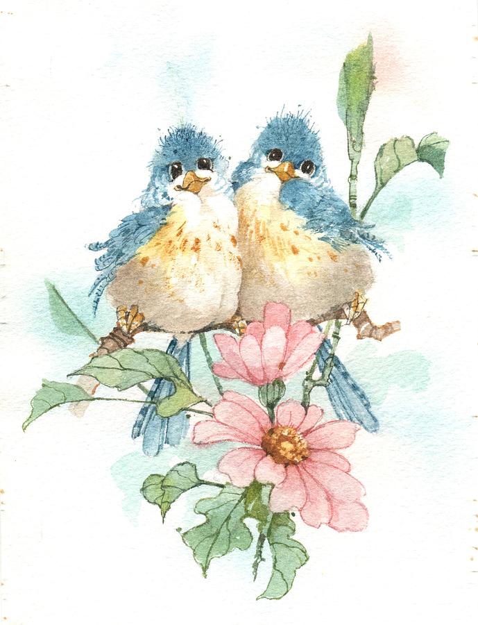 Two Birds and Two Blossoms Painting by Carolyn Shores Wright - Fine Art ...