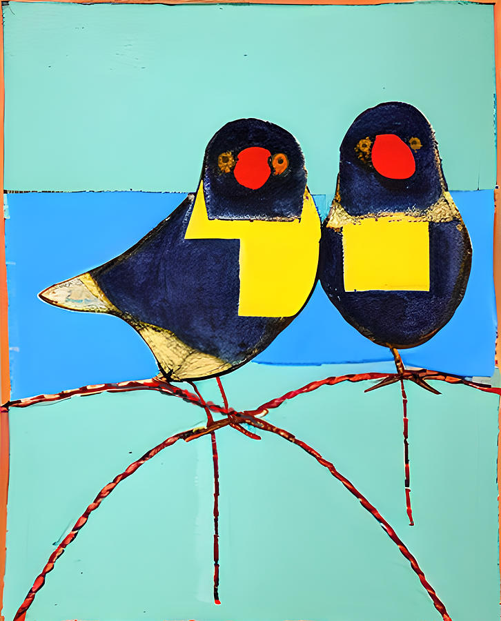 Two Birds on Wires Digital Art by Amalia Suruceanu