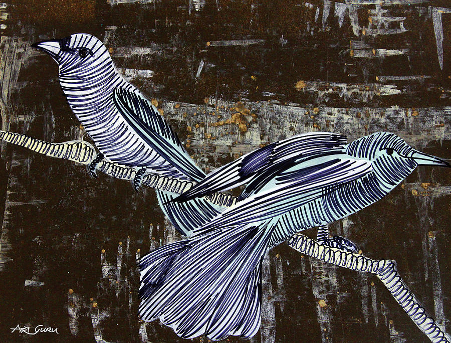 Two Birds Standing On A Branch By ArtGuru 0237 - Acrylic On Paper ...