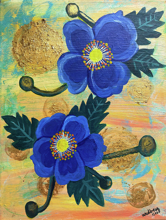Two Blue Flowers Painting by Christina Wedberg